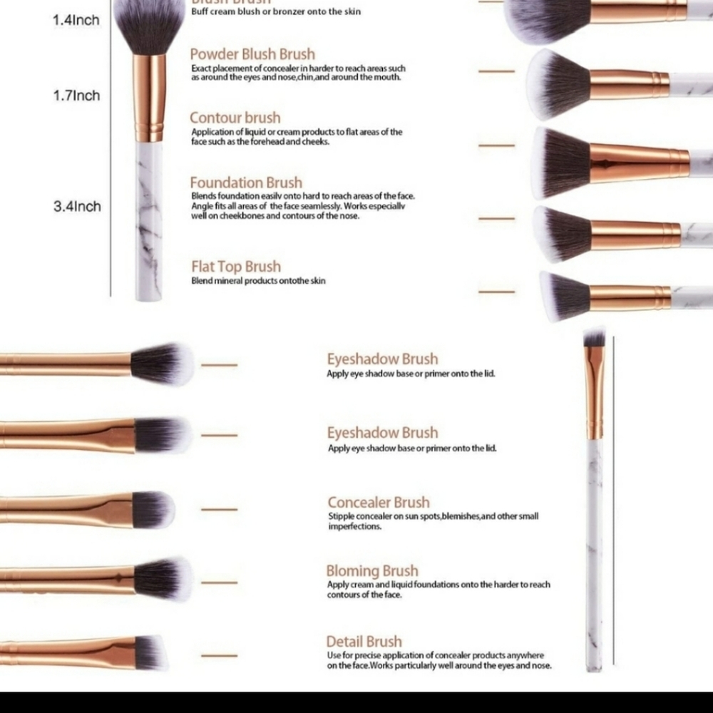 Professional 10 Piece Marble Makeup Brush set with Marble Brushe Holder - Picture 5 of 14